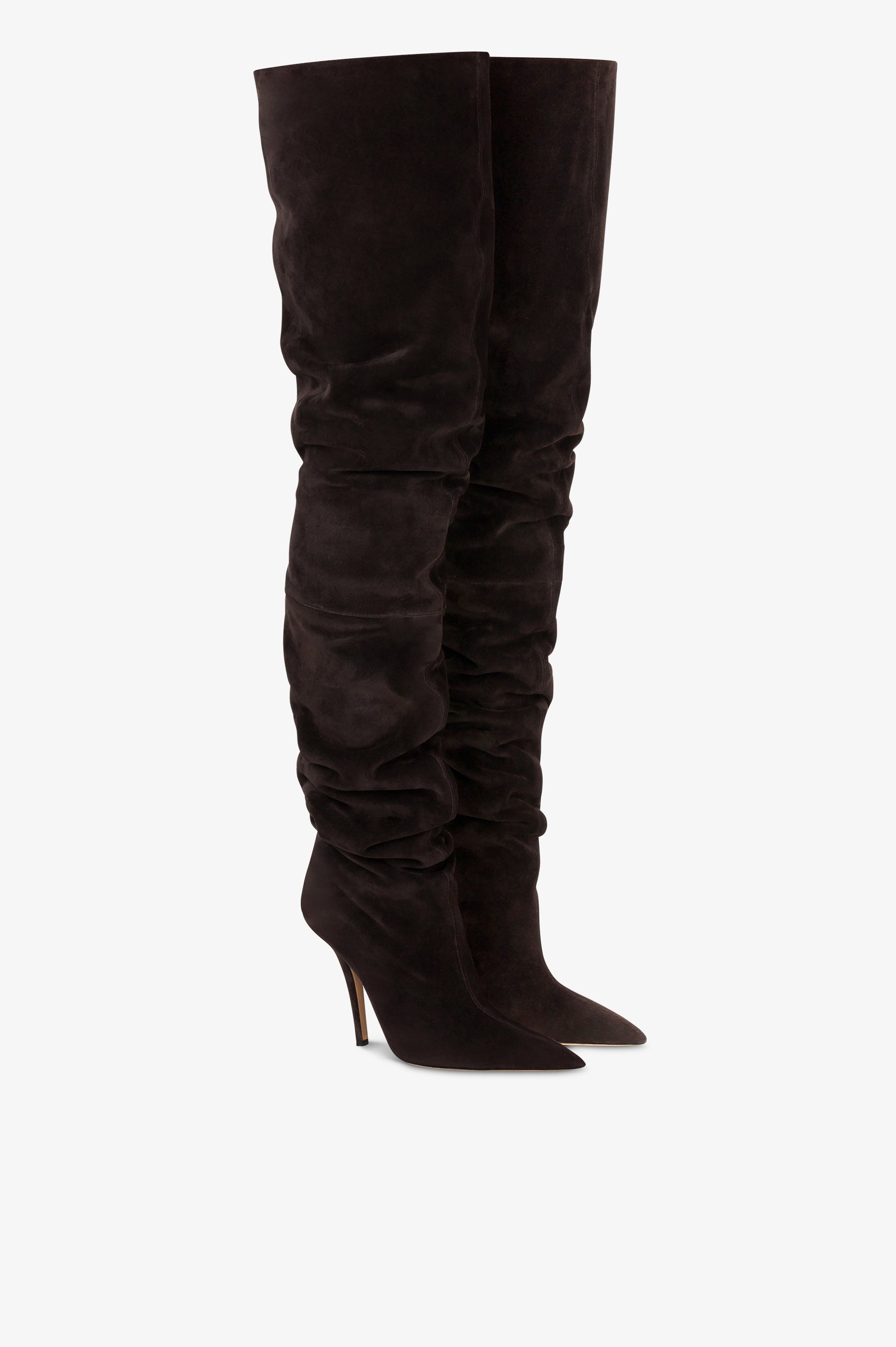 Over-the-knee boots in ebony suede leather.