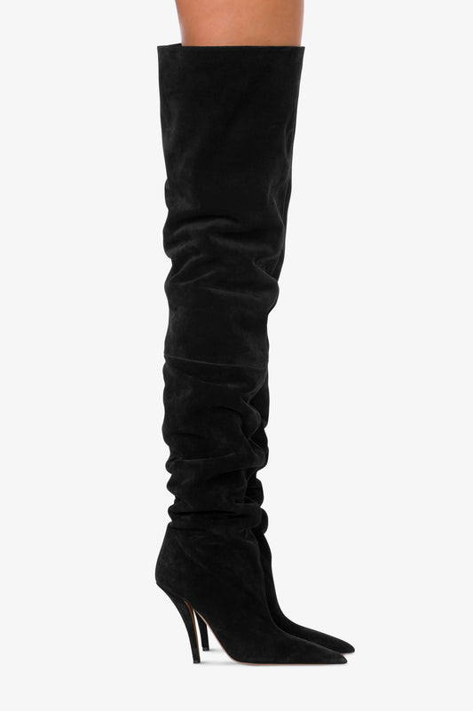 Over-the-knee boots in black suede leather.
