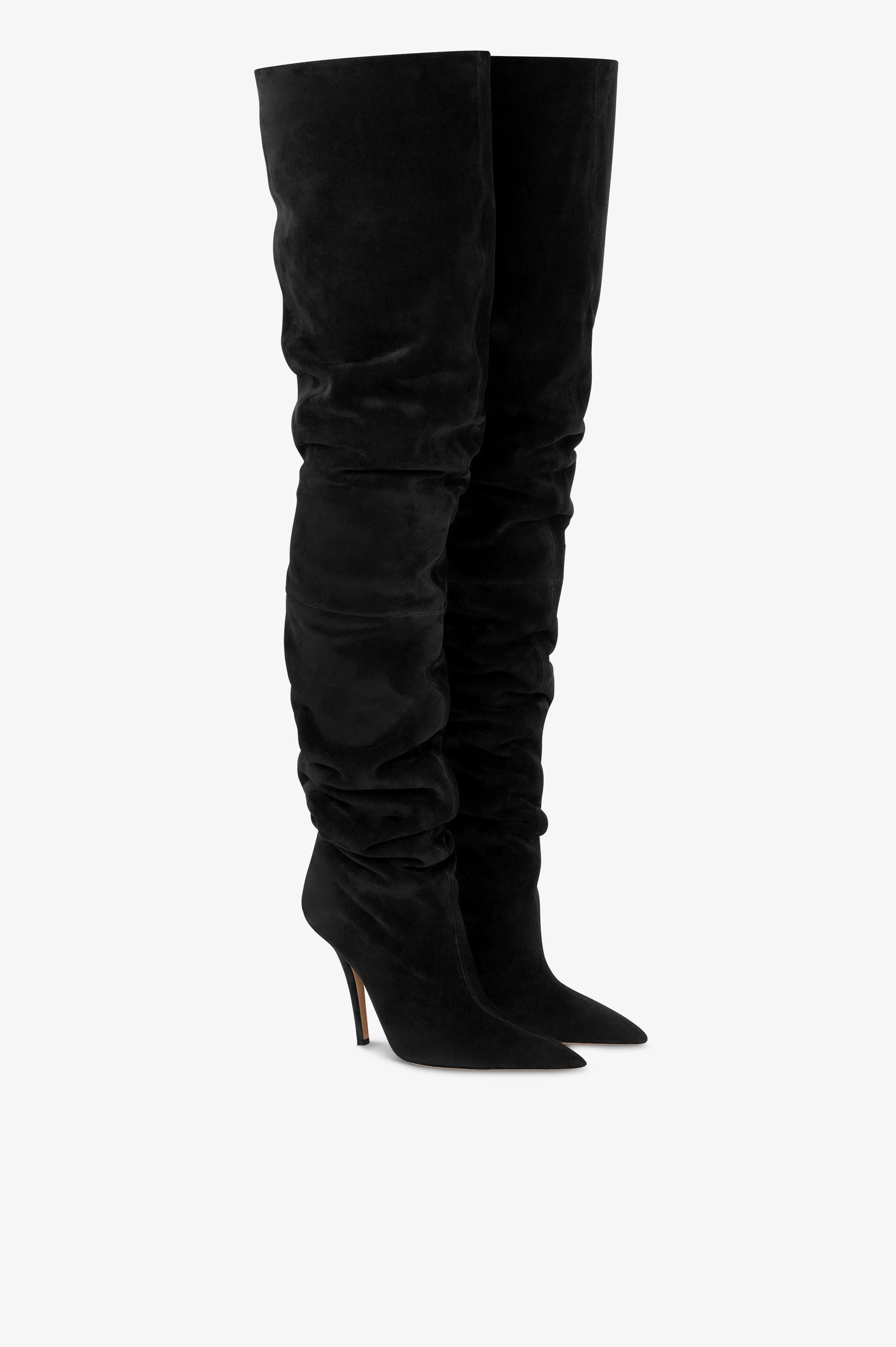 Over-the-knee boots in black suede leather.