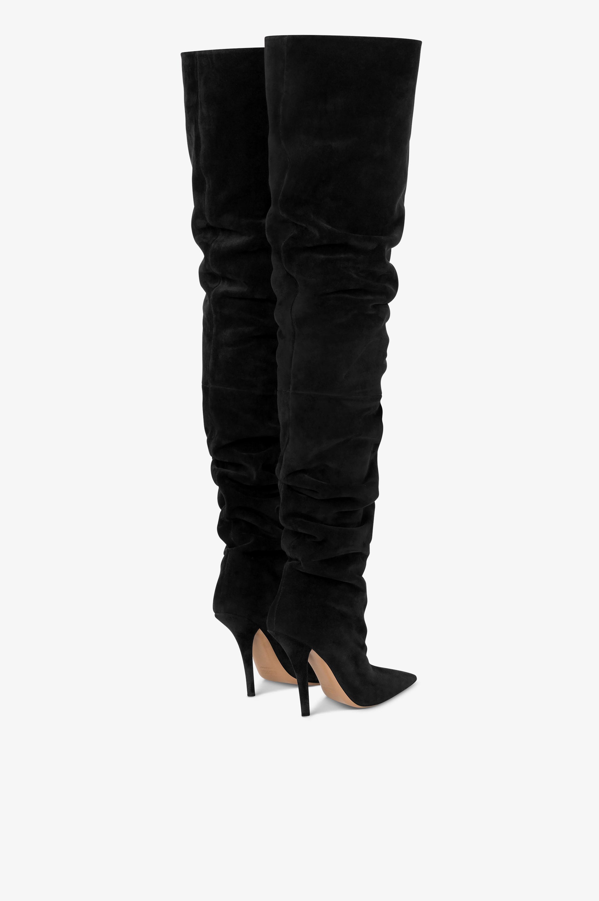 Over-the-knee boots in black suede leather.