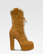 Platform boots in beige calf suede leather.