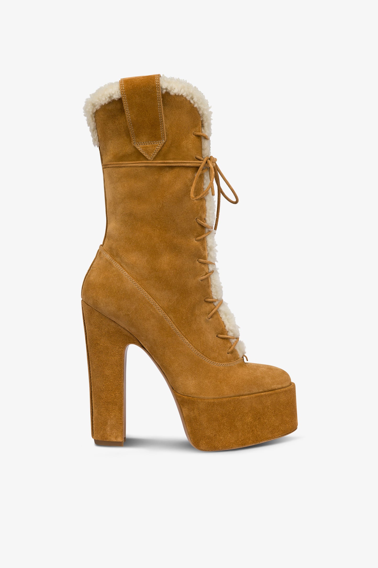 Platform boots in beige calf suede leather.