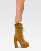 Platform boots in beige calf suede leather.