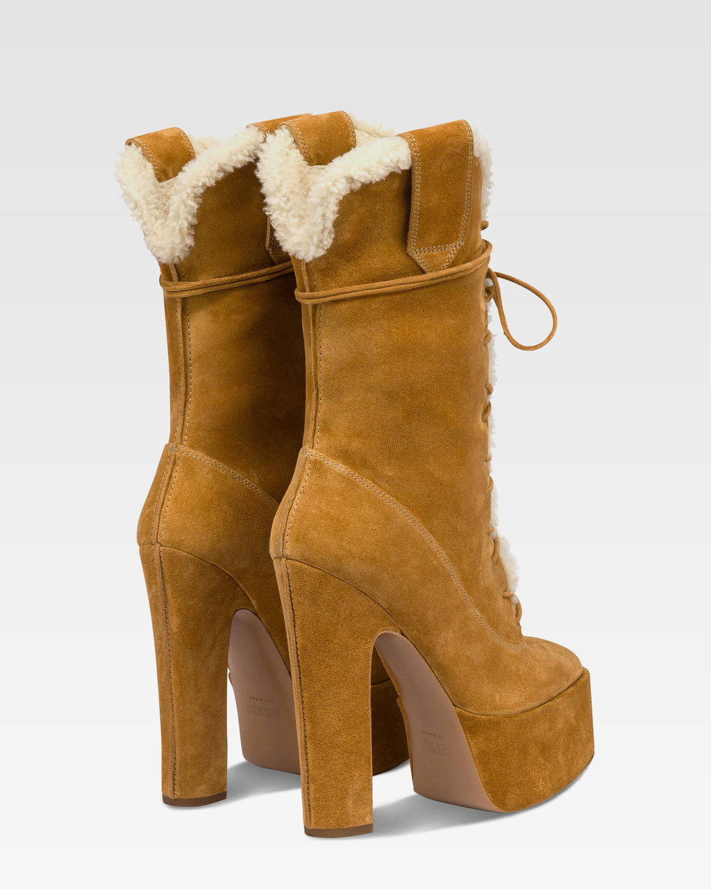 Platform boots in beige calf suede leather.