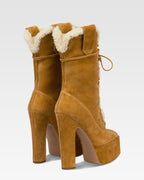 Platform boots in beige calf suede leather.