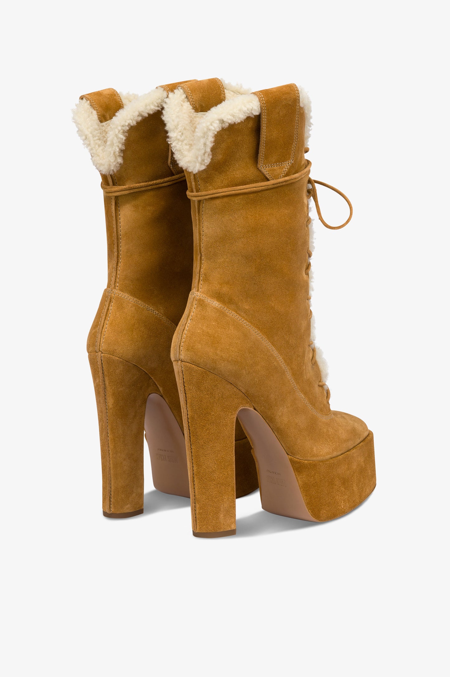 Platform boots in beige calf suede leather.