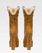 Platform boots in beige calf suede leather.