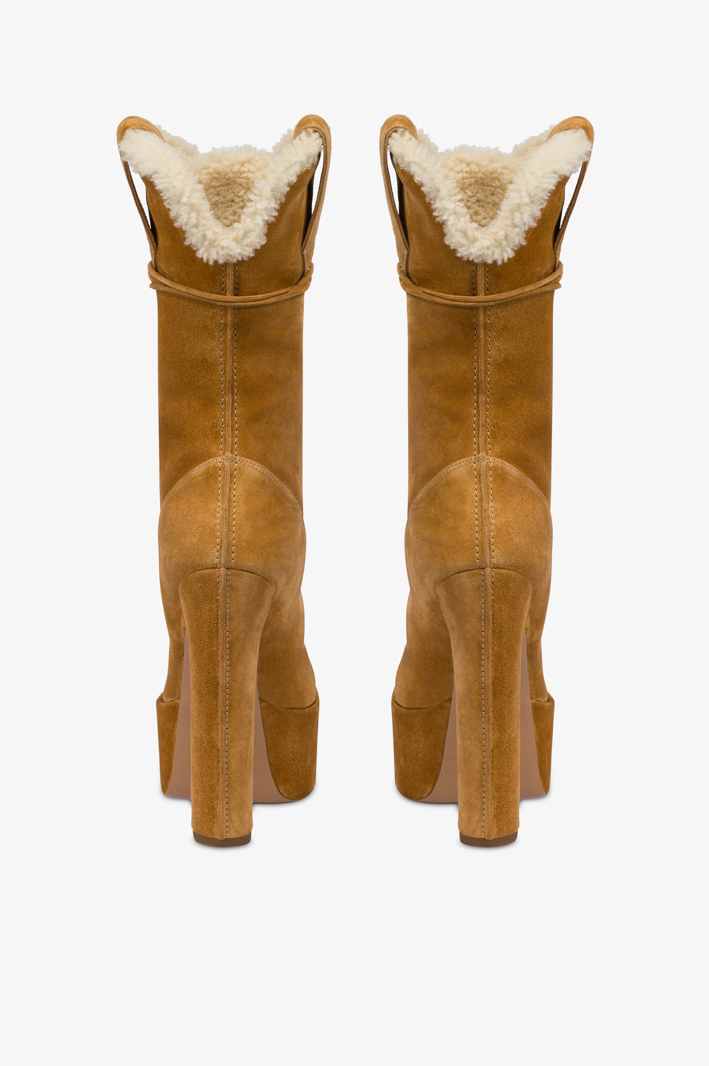 Platform boots in beige calf suede leather.