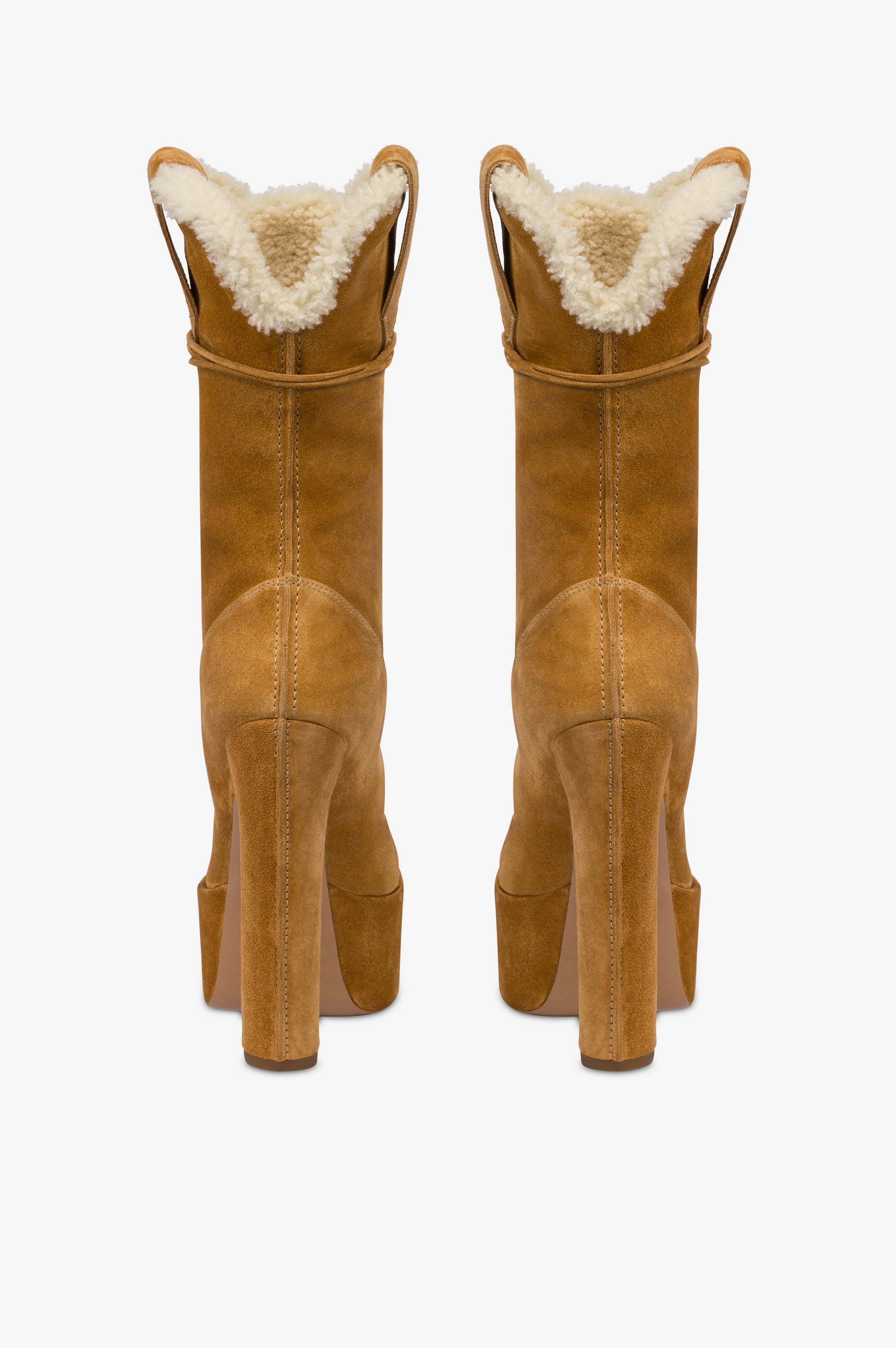 Platform boots in beige calf suede leather.