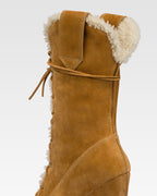 Platform boots in beige calf suede leather.