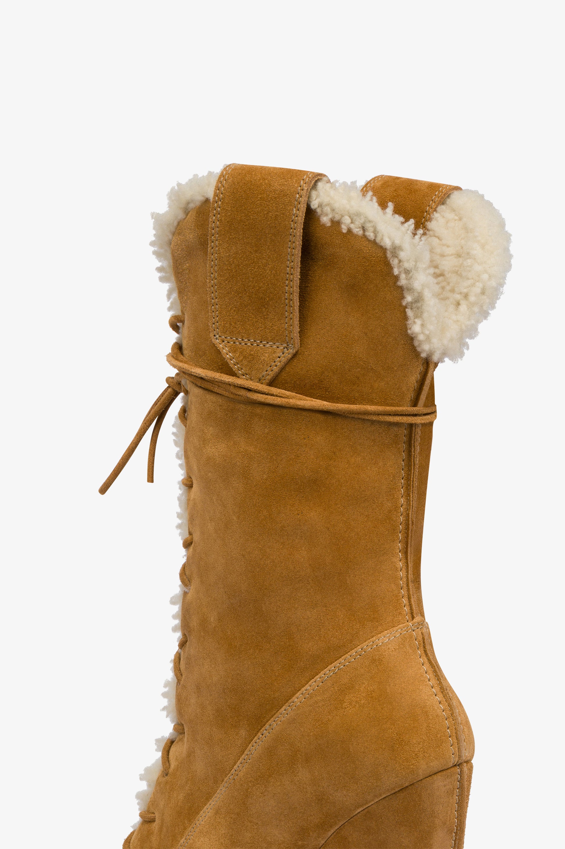 Platform boots in beige calf suede leather.