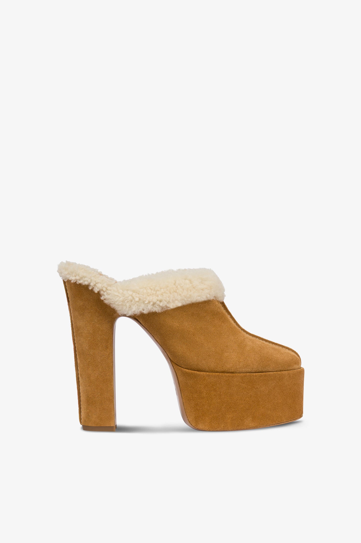 Platform sabots in beige calf suede leather.