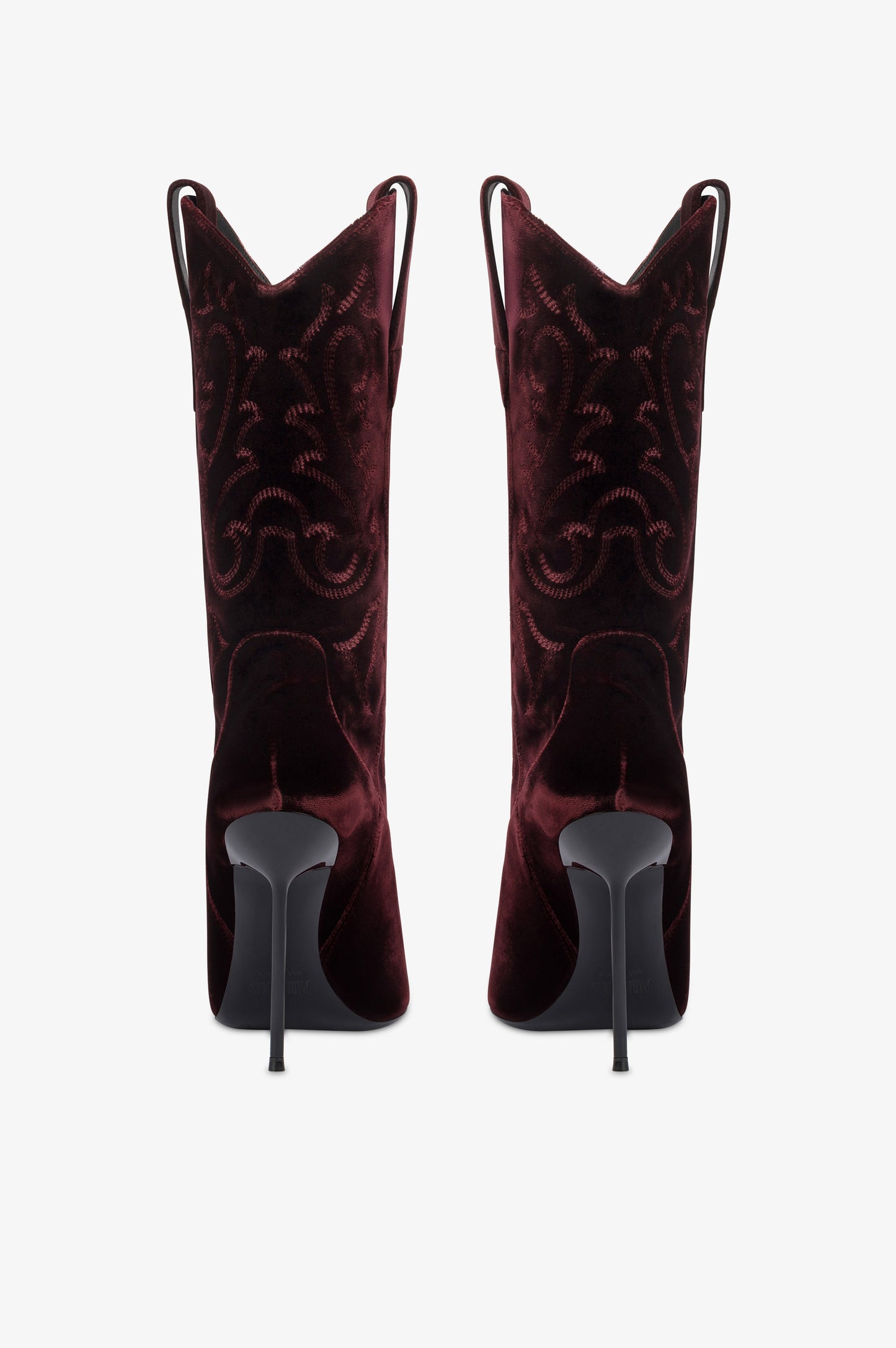 Boots in pinot noir velvet.