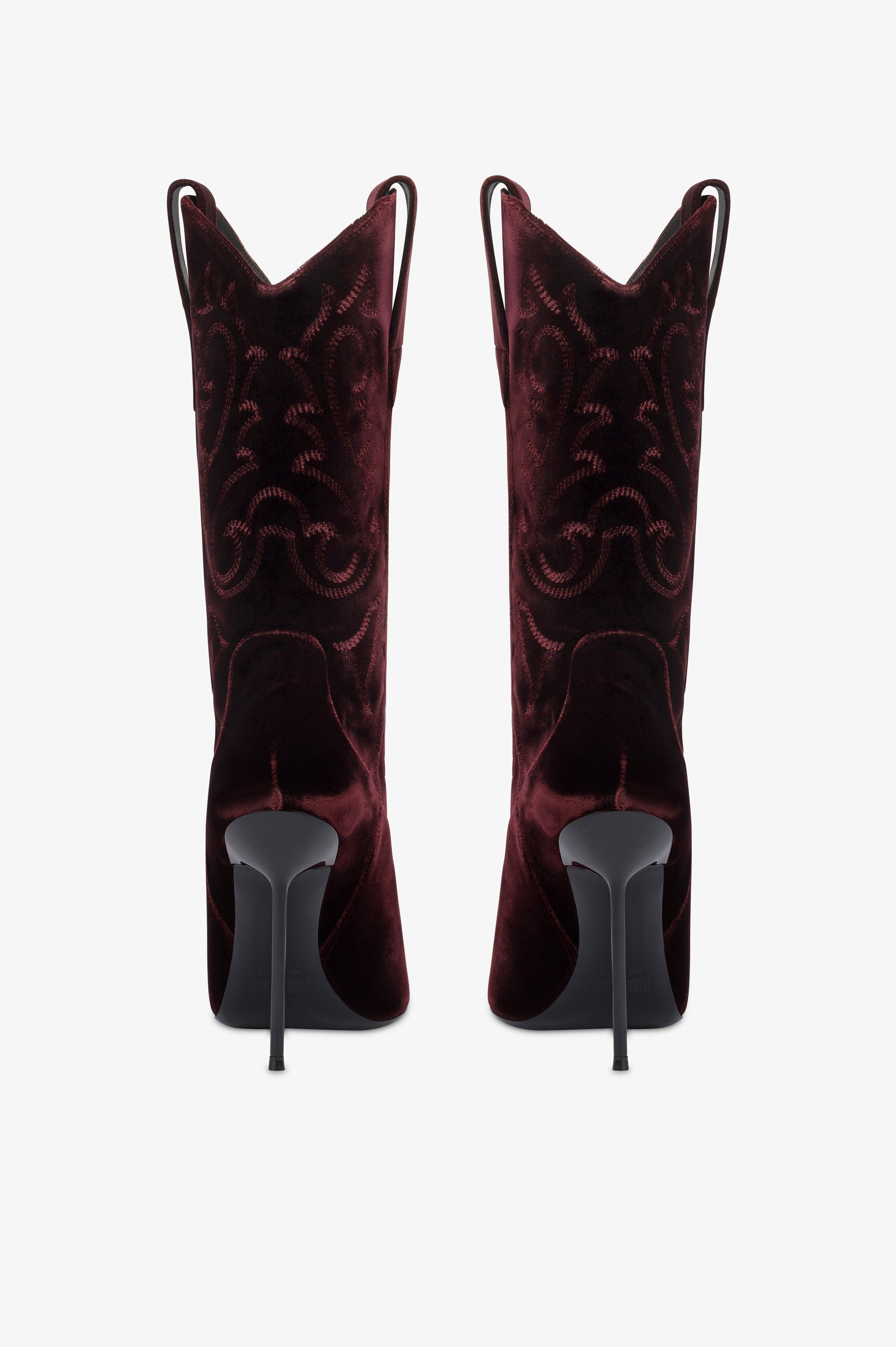 Boots in pinot noir velvet.