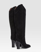 Bottes en cuir de veau suede noir