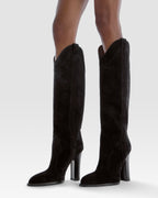 Bottes en cuir de veau suede noir