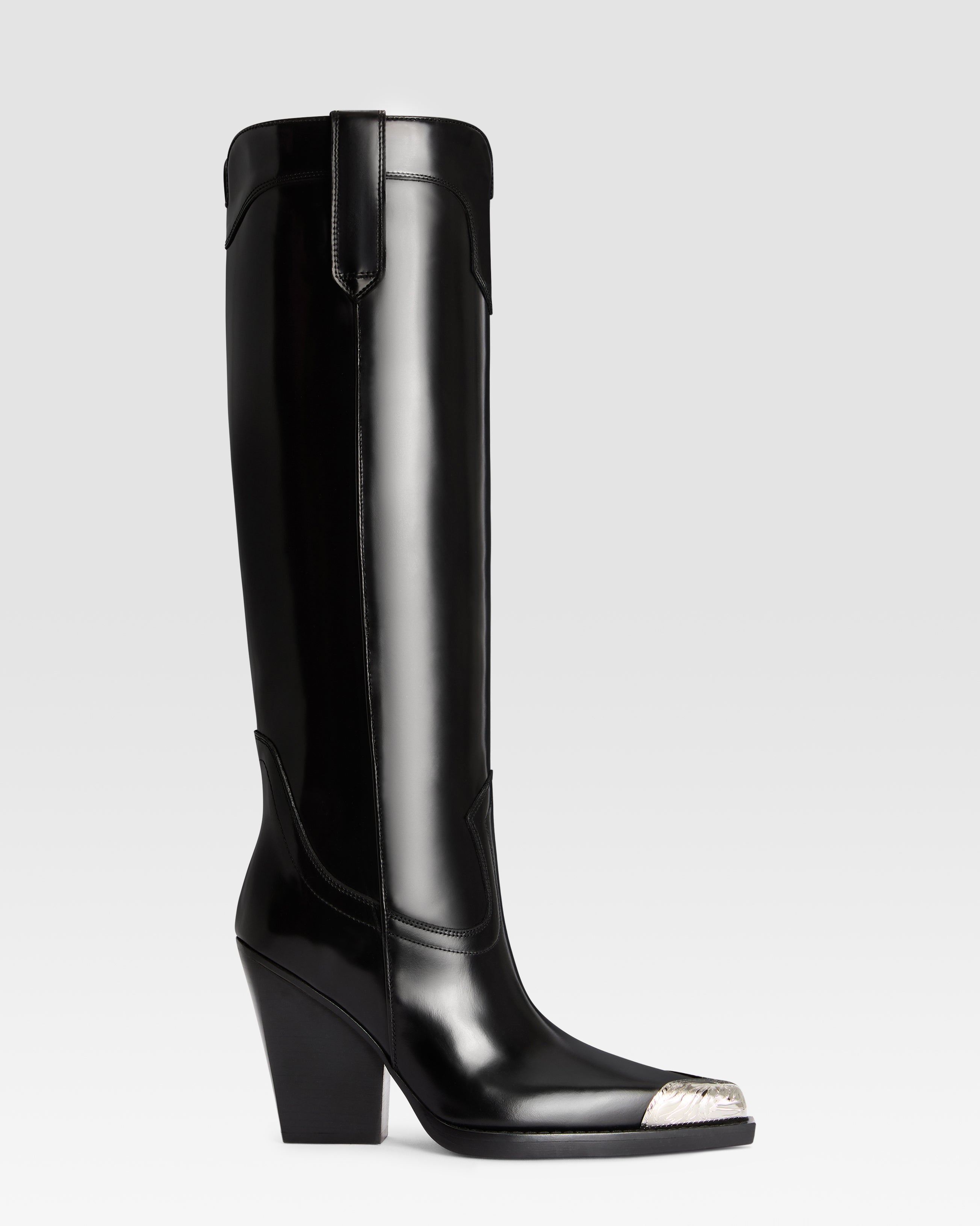 WESTERNSTIEFEL AUS GEBURSTETEM LEDER MIT METALLKAPPE