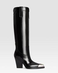 BRUSHED LEATHER WESTERN BOOT WITH METAL TOE CAP — BLACK