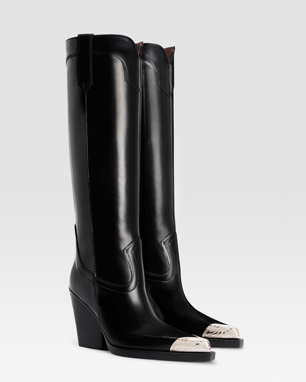 WESTERNSTIEFEL AUS GEBURSTETEM LEDER MIT METALLKAPPE