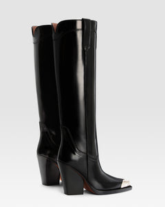 WESTERNSTIEFEL AUS GEBURSTETEM LEDER MIT METALLKAPPE
