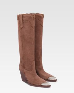 Botas texanas en ante de becerro marron oscuro