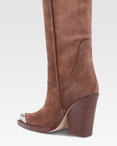 Botas texanas en ante de becerro marron oscuro