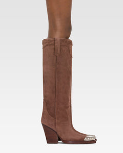 Botas texanas en ante de becerro marron oscuro