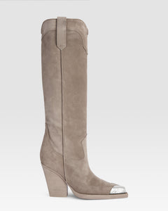 Texan boots in stone calf suede leather