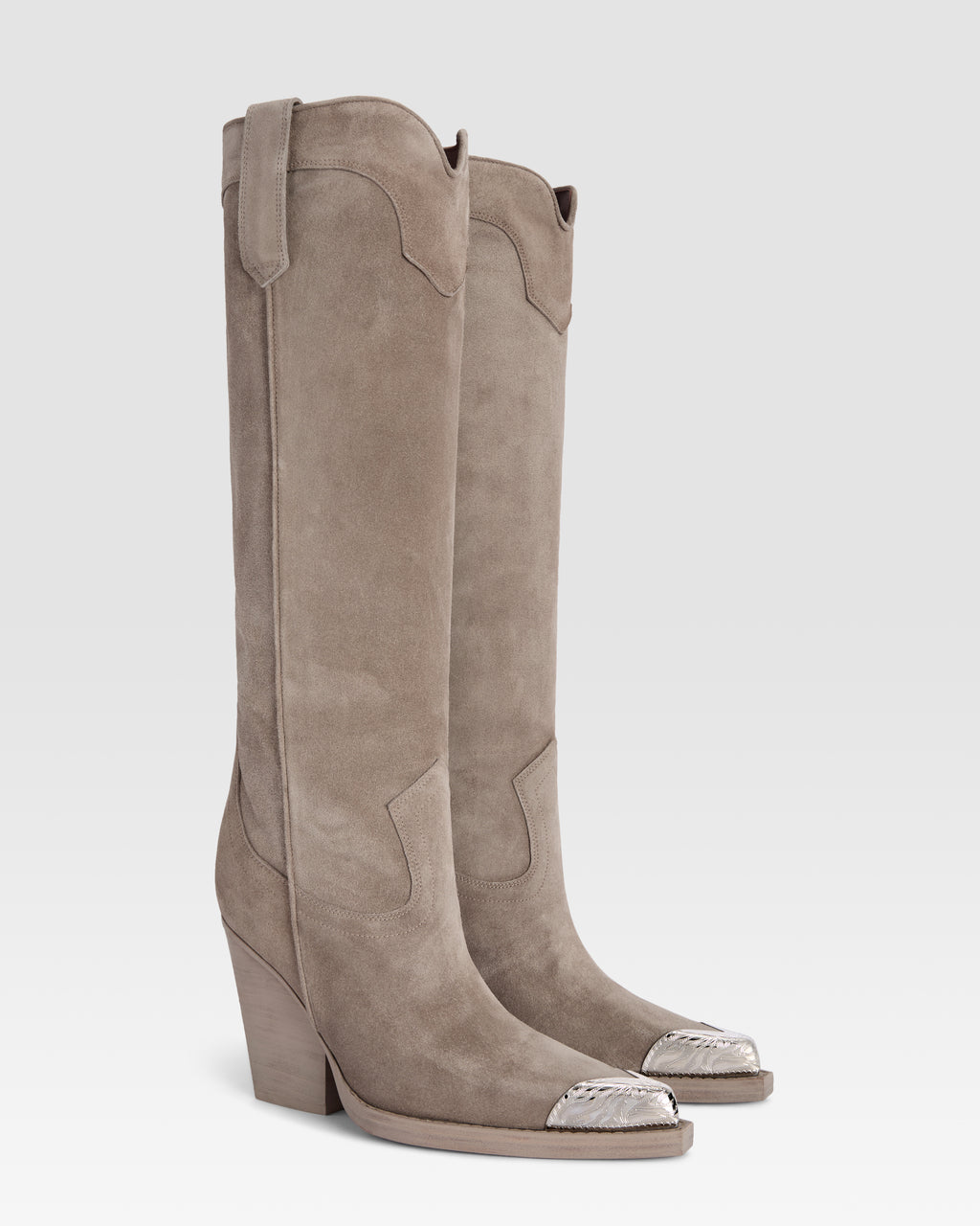 Texan boots in stone calf suede leather