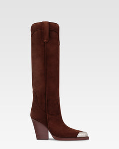 Bottes texanes en cuir suede de veau couleur acajou