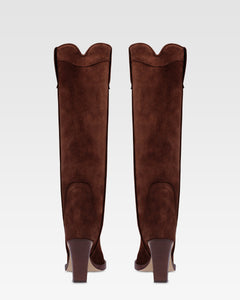 Bottes texanes en cuir suede de veau couleur acajou