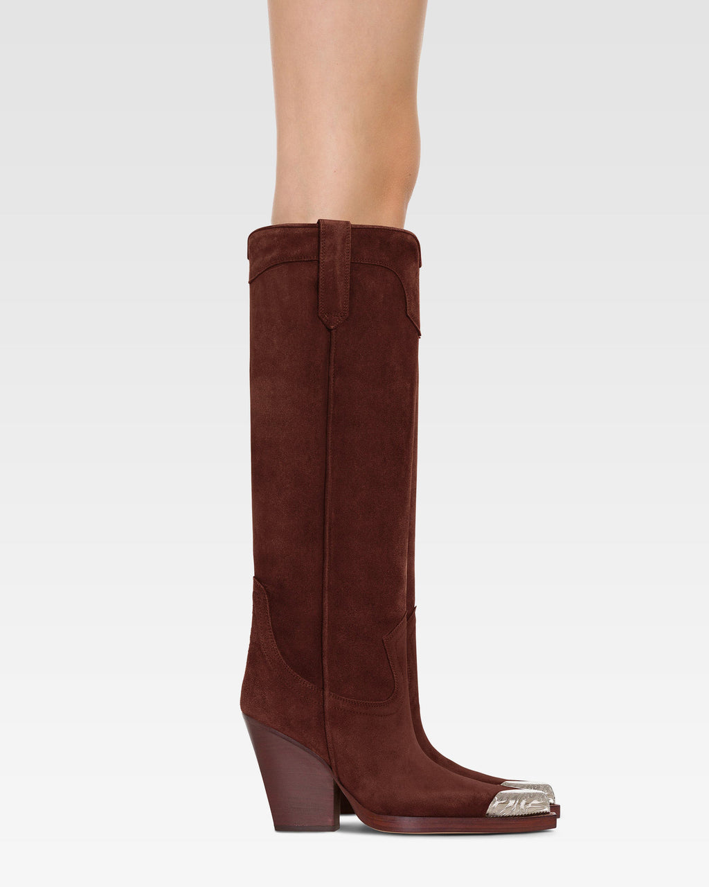 Bottes texanes en cuir suede de veau couleur acajou