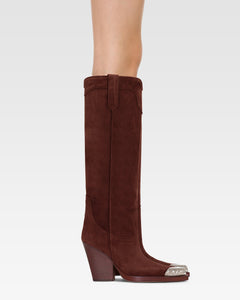 Bottes texanes en cuir suede de veau couleur acajou