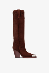 Botas texanas en ante de becerro marron oscuro — Caoba