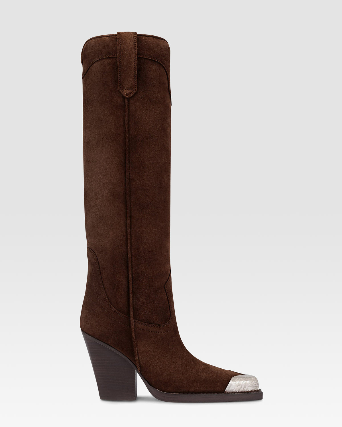 Suede texan boot with metallic toe