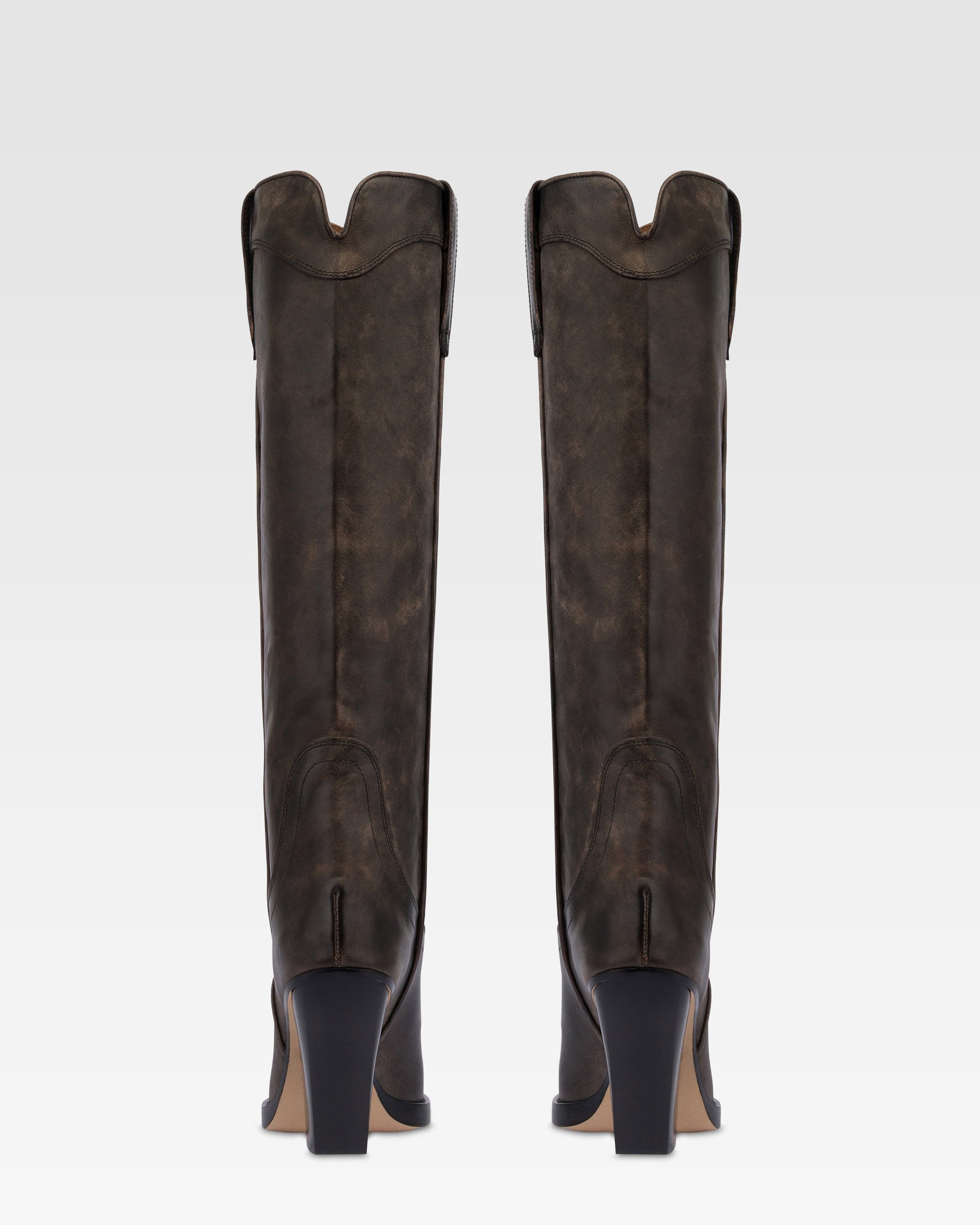 Texanische Stiefel aus schwarzem Leder mit Vintage-Effekt.