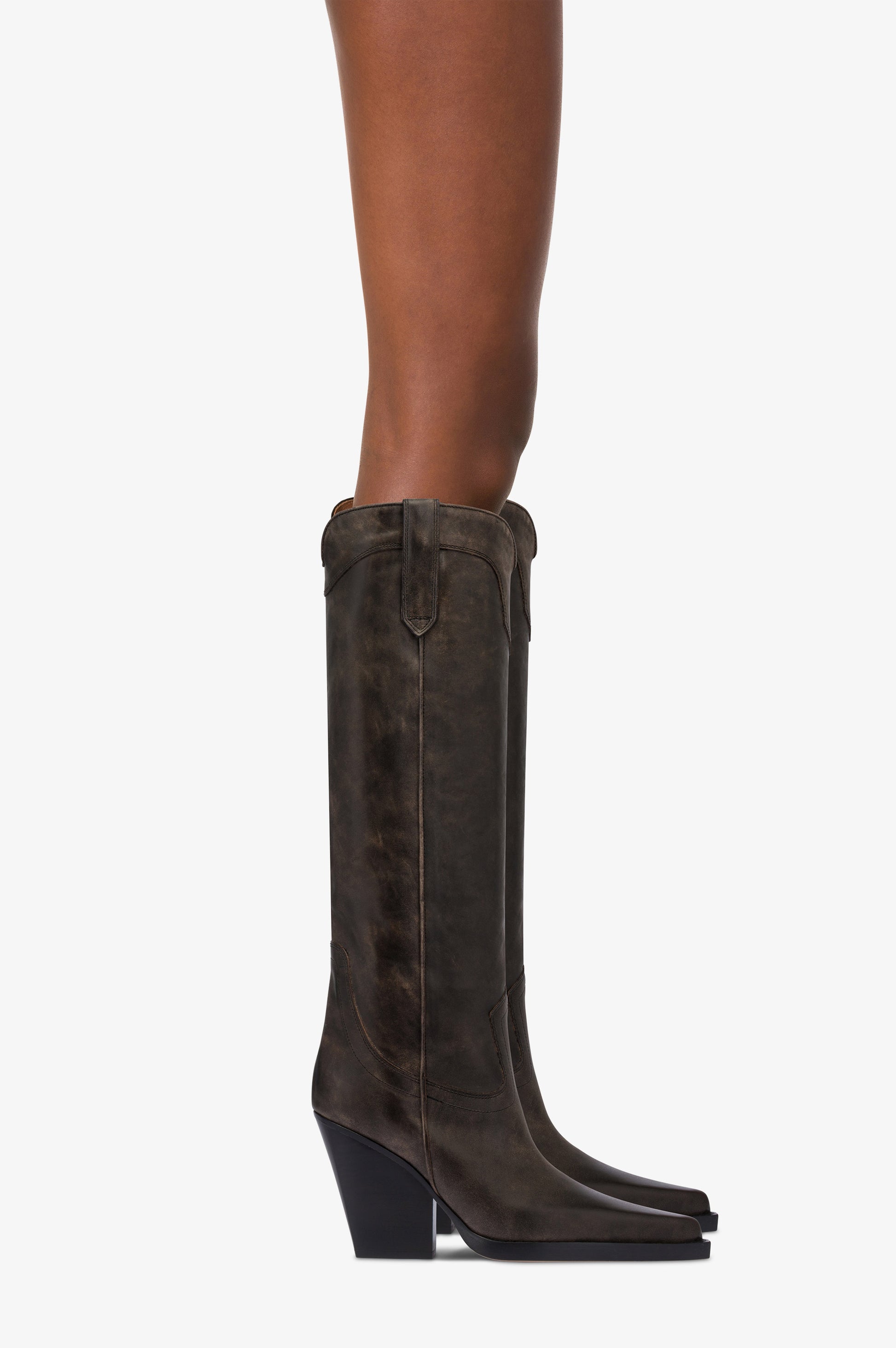 Texan boots in black vintage-effect leather.