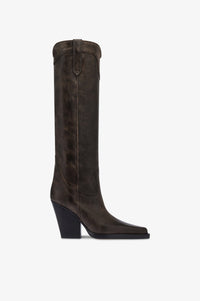 Texanische Stiefel aus schwarzem Leder mit Vintage-Effekt. — Schwarz