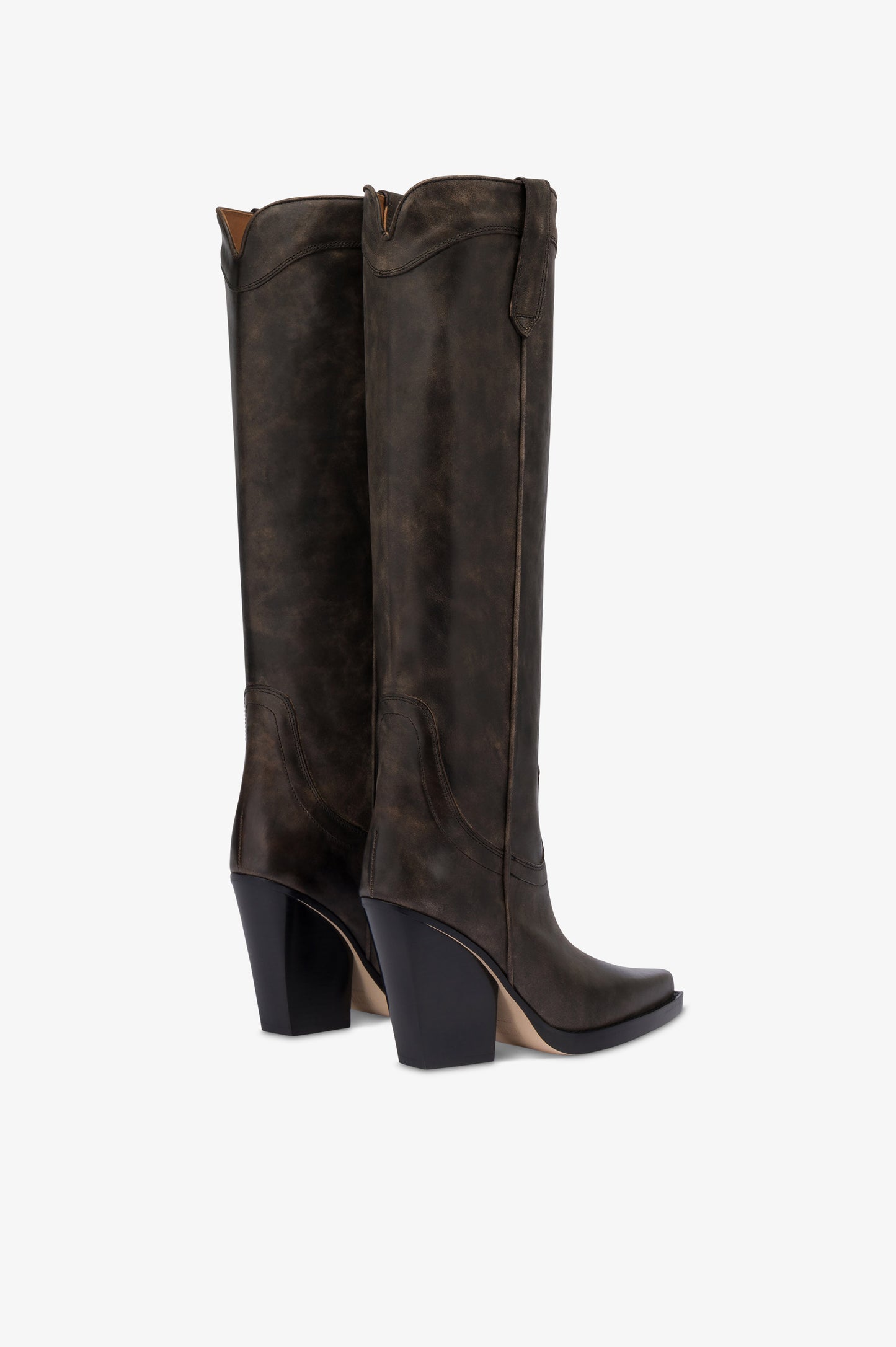 Texan boots in black vintage-effect leather.