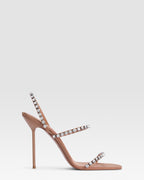 Slingback sandals in amber crepe satin with stud detailing