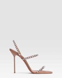 Sandali slingbacks in raso crepe ambra con castoni ricamati — AMBRA