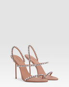 Slingback sandals in amber crepe satin with stud detailing