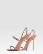 Slingback sandals in amber crepe satin with stud detailing
