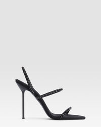 Sandali slingbacks in raso crepe ambra con castoni ricamati — NERO