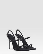 Slingback sandals in black crepe satin with stud detailing