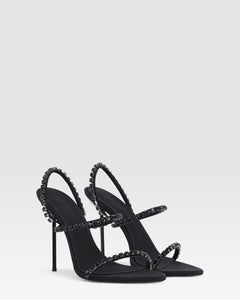 Slingback sandals in black crepe satin with stud detailing