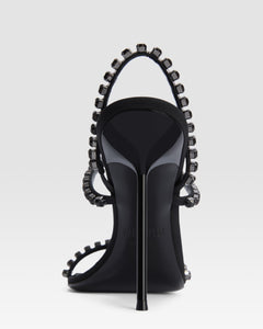 Slingback sandals in black crepe satin with stud detailing