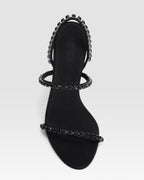 Slingback sandals in black crepe satin with stud detailing