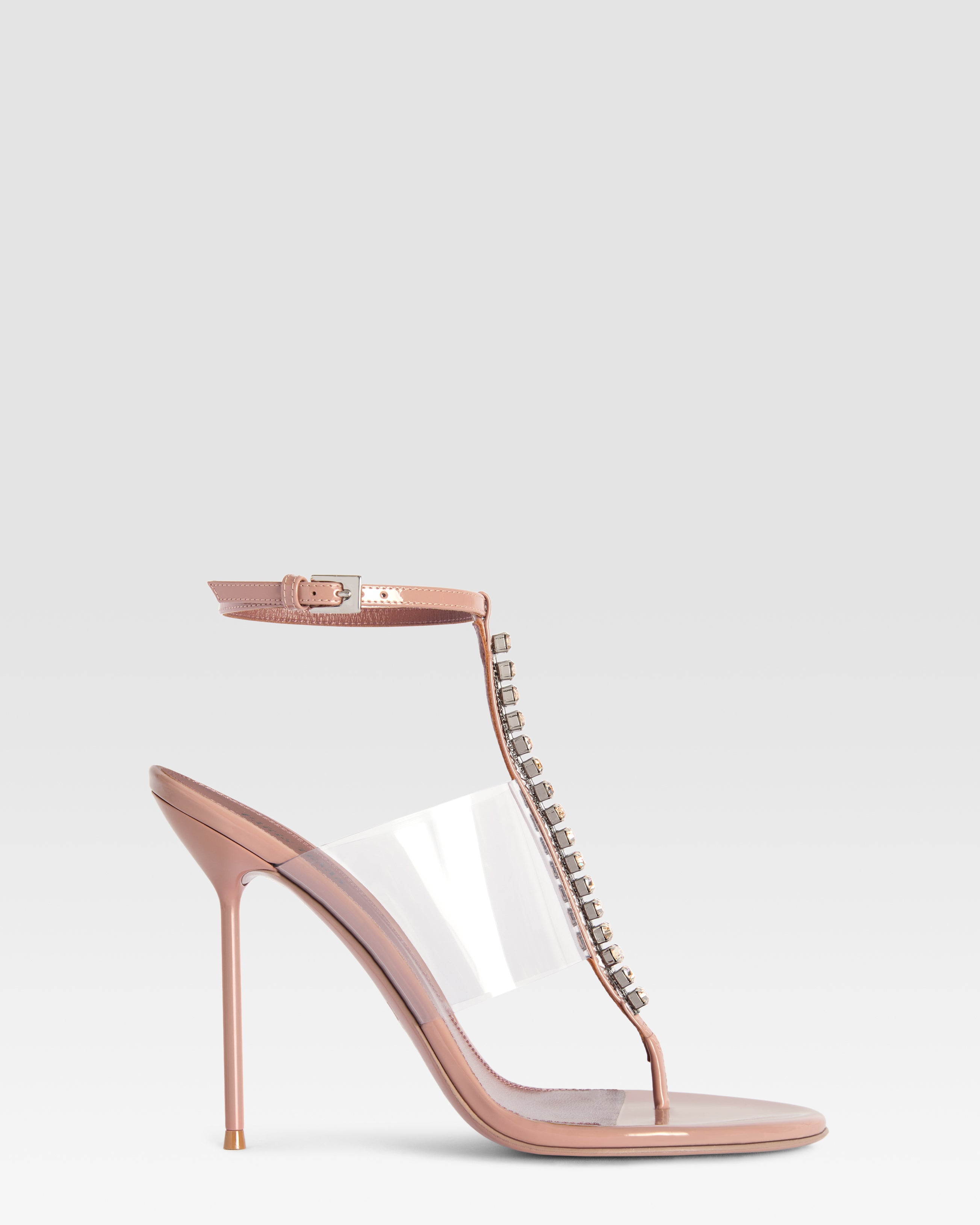 Sandali a T in vernice Texas rose con castoni ricamati