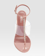 Sandali a T in vernice Texas rose con castoni ricamati